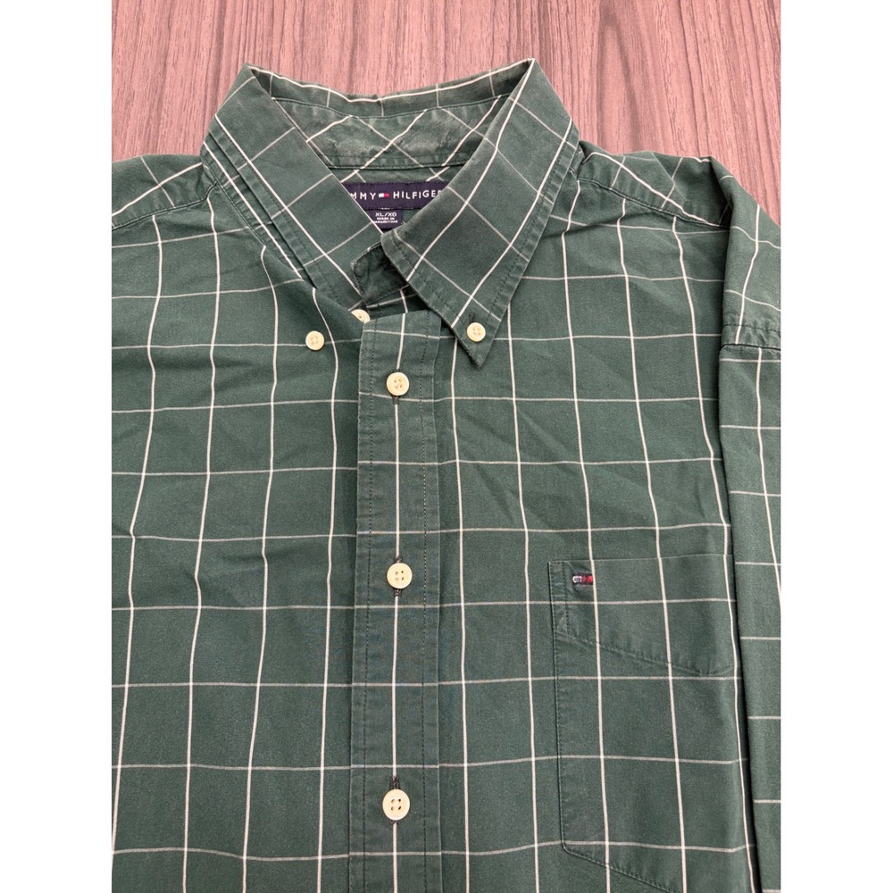 Tommy Hilfiger‎ Green Windowpane Button Down Shirt Men's XL Long Sleeve Casual